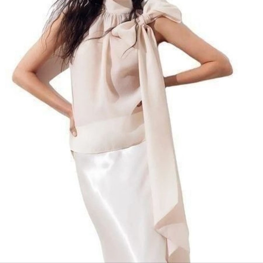 H&M bow-detail organza blouse cream BNWT Unlined And See Through